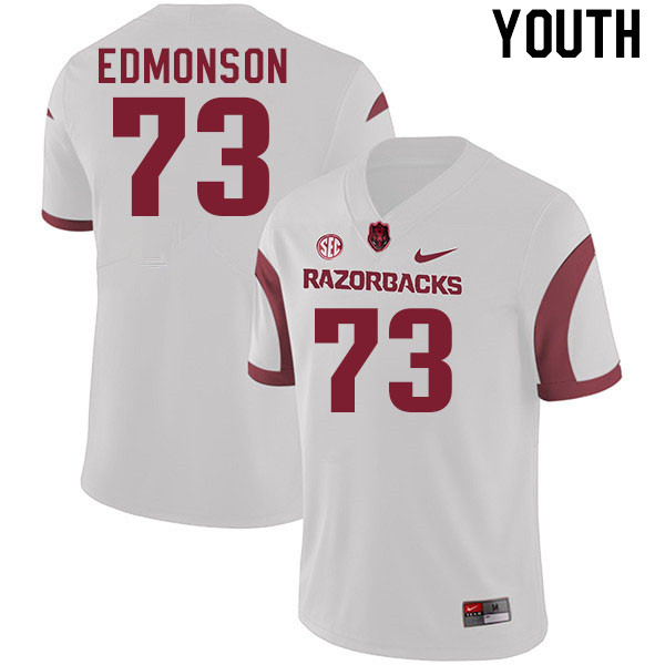 Youth #73 Brooks Edmonson Arkansas Razorback College Football Jerseys Stitched Sale-White - Click Image to Close